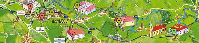 Ručně malovaná mapa regionu Lounsko, Zdroj: www.malovanemapy.cz